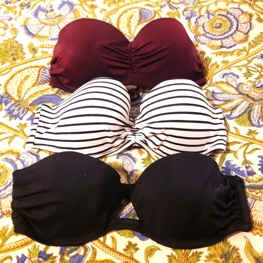 3 Victoria Secret 34C Swim*Bathing Bandeau Tops.